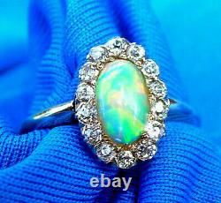 Real Antique Opal old European Diamond solitaire Vintage Deco Engagement Ring