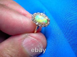 Real Antique Opal old European Diamond solitaire Vintage Deco Engagement Ring