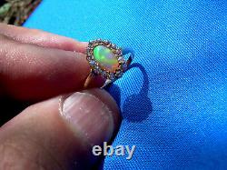 Real Antique Opal old European Diamond solitaire Vintage Deco Engagement Ring