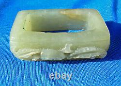 Real Deco Antique old Green Gray Color Jade Sword Slide Guard Fitting