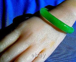 Real Jade Deco Antique Bangle Old imperial Green translucent Jadeite Bracelet