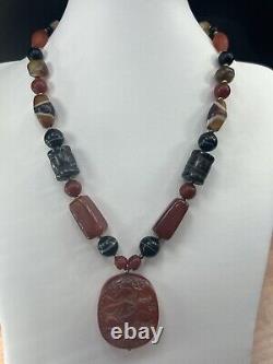 Roman Beads, old Antique Agate Beads Necklace, Roman Greek Agate Seal Amuelt