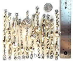 SET 12 OLD ANTIQUE & VINTAGE 4 5 MERCURY GLASS BEAD Tinsel ICICLE ORNAMENTS
