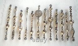 SET 12 OLD ANTIQUE & VINTAGE 4 5 MERCURY GLASS BEAD Tinsel ICICLE ORNAMENTS