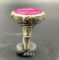 Sasanian Antiquity Engraved Old Gems Stone Ruby Light Stamp Signet Silver Ring