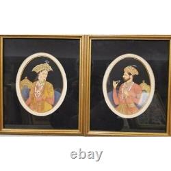 Set Of India Mughal King & Queen Painting Old Antique Vintage Handmade India