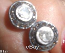 Stunning Clean Diamond Antique 1 Ct Old Mine Rose Cut Stud 14k Earrings