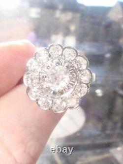 Stunning French Edwardian Art Deco Platinum Old Cut Diamond 1.40ct Cluster Ring