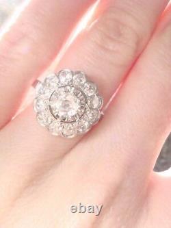 Stunning French Edwardian Art Deco Platinum Old Cut Diamond 1.40ct Cluster Ring