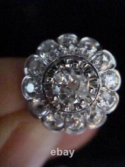 Stunning French Edwardian Art Deco Platinum Old Cut Diamond 1.40ct Cluster Ring