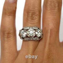 Three Stone Old European Cut Moissanite Antique Vintage Look Wedding Bridal Ring