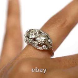Three Stone Old European Cut Moissanite Antique Vintage Look Wedding Bridal Ring