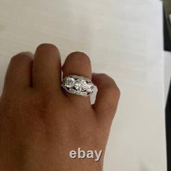 Three Stone Old European Cut Moissanite Antique Vintage Look Wedding Bridal Ring