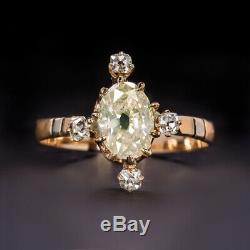 True Antique 1 Carat Old Mine Cut Diamond Ring Victorian Rose Gold Oval Vintage