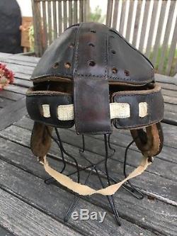 UNUSUAL Old Antique Early 1910s JIM THORPE Style VINTAGE Leather Football Helmet