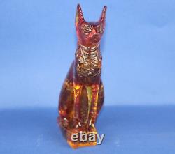 Unique Ancient Egyptian Amber Bastet Statue Scarab Pharaonic Old Egyptian Statue