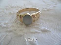 VINTAGE AUSTRALIAN BLUE OPAL SOLID GOLD RING size T ESTATE ANTIQUE OLD JEWELRY