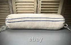 VINTAGE FRENCH LINEN BOLSTER CUSHION. NEW OLD STOCK, GRAIN SACK. BLUE or RED