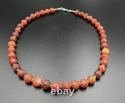 VINTAGE Old Antique Gems Jewelry Carnelian Agate Stone Rare Cut Beads Strand