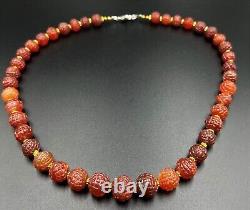 VINTAGE Old Antique Gems Jewelry Carnelian Agate Stone Rare Cut Beads Strand