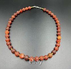 VINTAGE Old Antique Gems Jewelry Carnelian Agate Stone Rare Cut Beads Strand