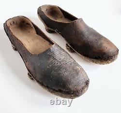 Very Old Pattens Antique Overshoes Carved Wood Leather Metal Rope Possible Slave