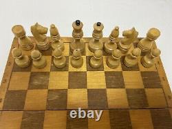 Very Rare Soviet Chess Set 1960s Wooden Vintage Chess Antique Old USSR 30x30 cm