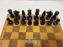 Very Rare Soviet Chess Set 1960s Wooden Vintage Chess Antique Old USSR 30x30 cm