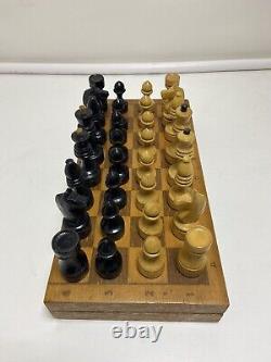 Very Rare Soviet Chess Set 1960s Wooden Vintage Chess Antique Old USSR 30x30 cm