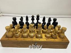 Very Rare Soviet Chess Set 1960s Wooden Vintage Chess Antique Old USSR 30x30 cm