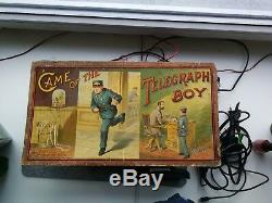 Very rare antique vintage old board game, McLoughlin The Game of Telegraph boy