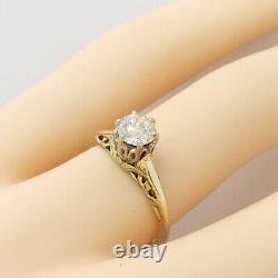 Victorian 14k Gold Old Mine Cut Diamond Solitaire Engagement Ring