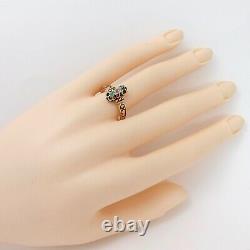 Victorian 18k Gold Old Mine Cut Natural Diamond Emerald 3 Stone Ring sz8