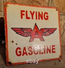 Vintage 1930's Old Antique Rare Flying A Gasoline Porcelain Enamel Sign Board