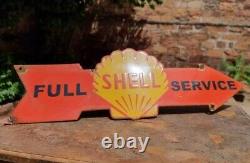 Vintage 1930's Old Antique Rare Shell Service Oil Porcelain Enamel Sign Board