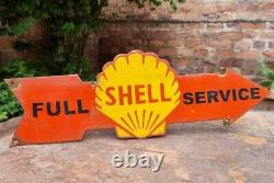 Vintage 1930's Old Antique Rare Shell Service Oil Porcelain Enamel Sign Board