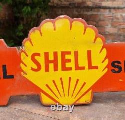 Vintage 1930's Old Antique Rare Shell Service Oil Porcelain Enamel Sign Board