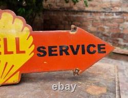 Vintage 1930's Old Antique Rare Shell Service Oil Porcelain Enamel Sign Board