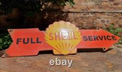 Vintage 1930's Old Antique Rare Shell Service Oil Porcelain Enamel Sign Board