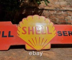 Vintage 1930's Old Antique Rare Shell Service Oil Porcelain Enamel Sign Board