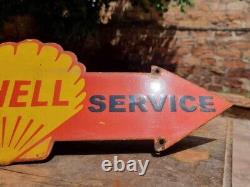 Vintage 1930's Old Antique Rare Shell Service Oil Porcelain Enamel Sign Board