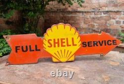 Vintage 1930's Old Antique Rare Shell Service Oil Porcelain Enamel Sign Board