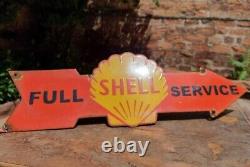 Vintage 1930's Old Antique Rare Shell Service Oil Porcelain Enamel Sign Board