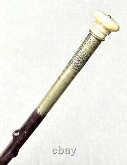 Vintage Antique 1800' Carved Top Knobby Wood Swagger Knob Walking Stick Cane Old