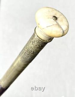 Vintage Antique 1800' Carved Top Knobby Wood Swagger Knob Walking Stick Cane Old