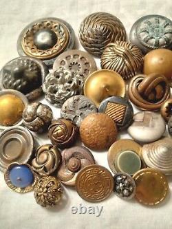 Vintage Antique 1800s Estate Lot Of 53 Old Metal celluloid Buttons and more