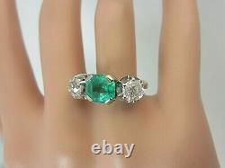 Vintage Antique 18k White Gold 2.25 carat Emerald Old Mine Diamond Ring 3.55 ct