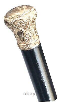 Vintage Antique 19C Gold Filled Engraved Swagger Knob Walking Stick Cane Old