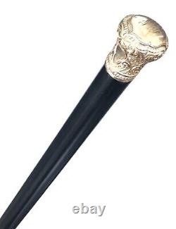 Vintage Antique 19C Gold Filled Engraved Swagger Knob Walking Stick Cane Old