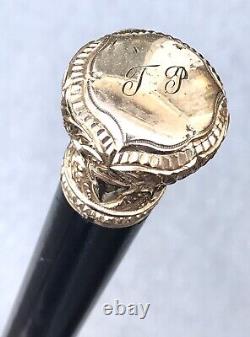 Vintage Antique 19C Gold Filled Engraved Swagger Knob Walking Stick Cane Old